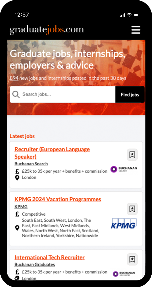 GraduateJobs.com website on a mobile phone